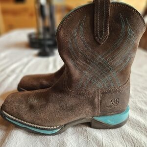 Ariat Anthem All Weather Western Shortie Cowgirl Boots Brown and Teal Size 2